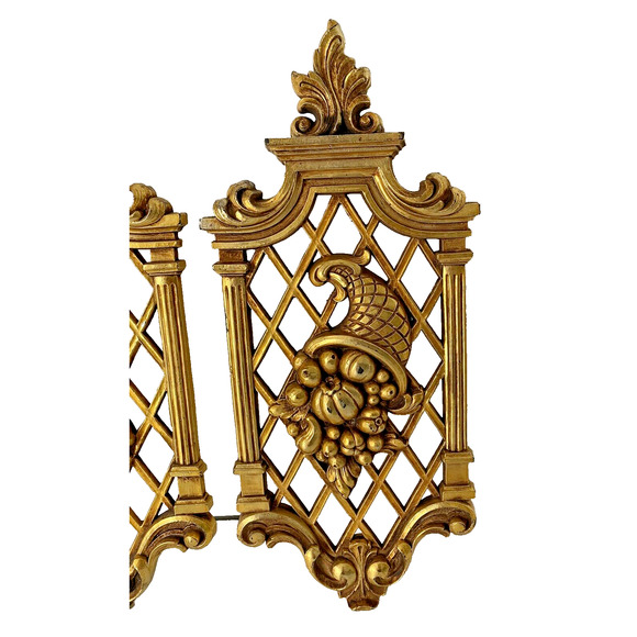 Vintage Gold Floral Wall Hanging Decor Hollywood Regency Spring Fall Retro - Picture 3 of 9